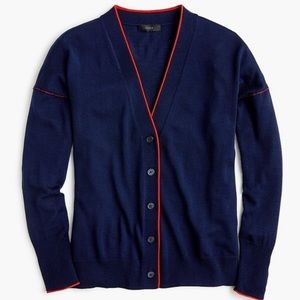 NWT! J. Crew Navy Blue Red Accent Cardigan d21